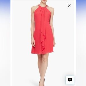 SLNY NWT Sz 6 Ret $119 Coral Dress Embellished Halter Neckline Stunning